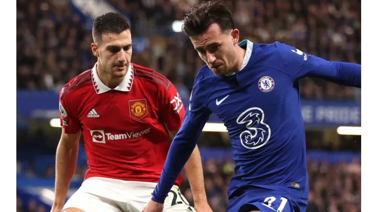Diogo Dalot of Manchester United and Ben Chilwell of Chelsea