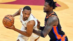 Evan Mobley of the Cleveland Cavaliers and Julius Randle of the New York Knicks