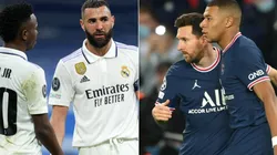 Vinicius and Karim Benzema of Real Madrid, and Lionel Messi and Kylian Mbappe of PSG