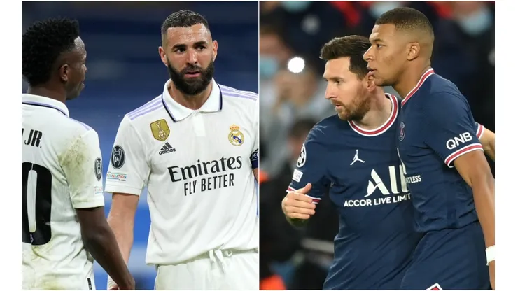 Vinicius and Karim Benzema of Real Madrid, and Lionel Messi and Kylian Mbappe of PSG