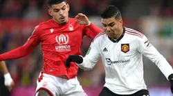 Morgan Gibbs-White of Nottingham Forest and Casemiro of Manchester United