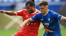 Serge Gnabry of Bayern and Christoph Baumgartner of Hoffenheim