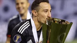 Andres Guardado of Mexico with the Gold Cup trophy