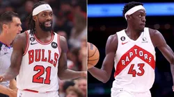 Patrick Beverley #21 of the Chicago Bulls (R) and Pascal Siakam #43 of the Toronto Raptors (L)