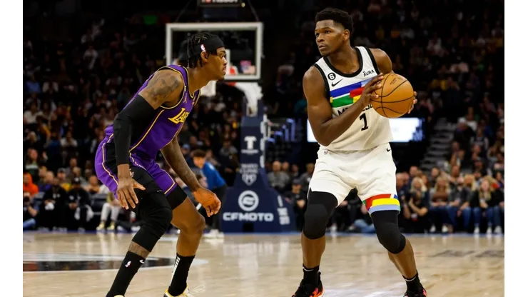 Anthony Edwards of the Minnesota Timberwolves against Jarred Vanderbilt of the Los Angeles Lakers.
