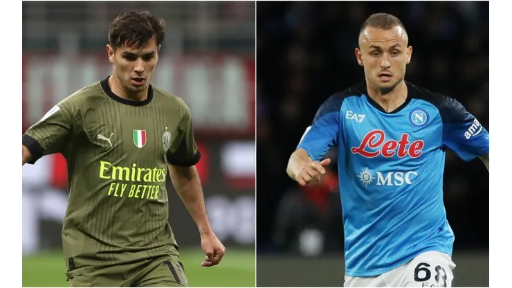 Brahim Diaz of AC Milan (L) and Stanislav Lobotka of SSC Napoli (R)