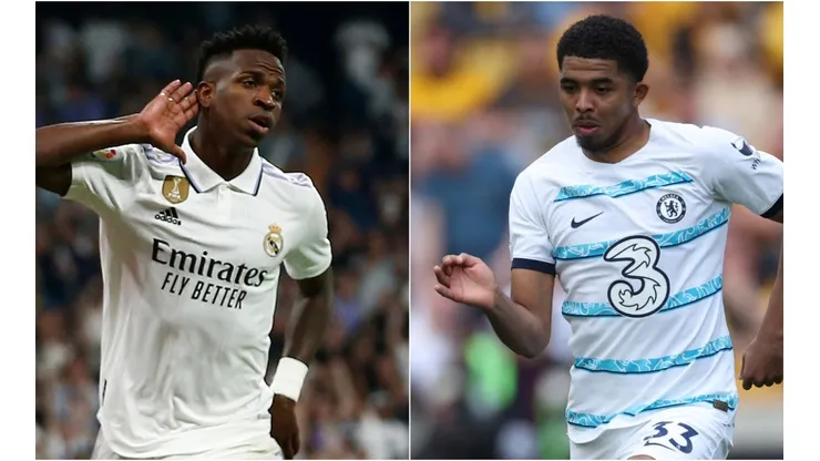 Vinicius Junior of Real Madrid (L) and Wesley Fofana of Chelsea FC (R)