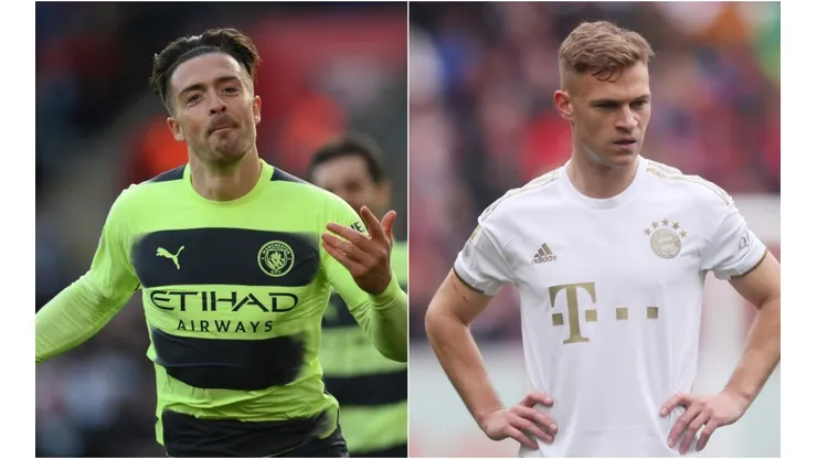 Jack Grealish of Manchester City and Joshua Kimmich of Bayern Muenchen