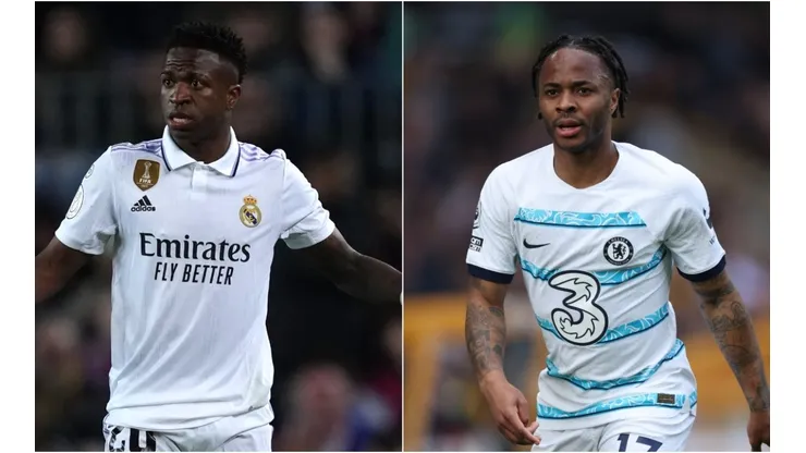 Vinicius Junior of Real Madrid (L) and Raheem Sterling of Chelsea FC (R)