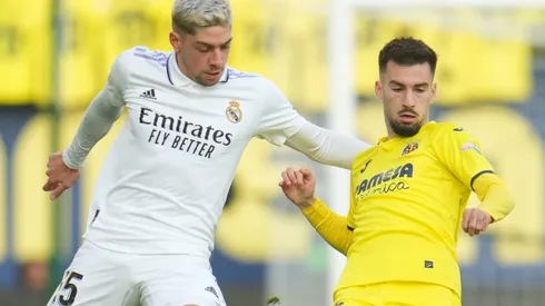 Federico Valverde of Real Madrid and Alex Baena of Villarreal