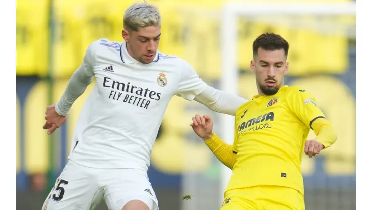 Federico Valverde of Real Madrid and Alex Baena of Villarreal