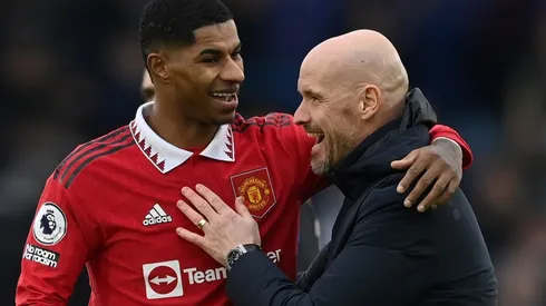 Marcus Rashford and Erik ten Hag of Manchester United