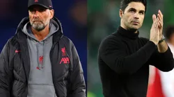 Jurgen Klopp of Liverpool and Mikel Arteta of Arsenal