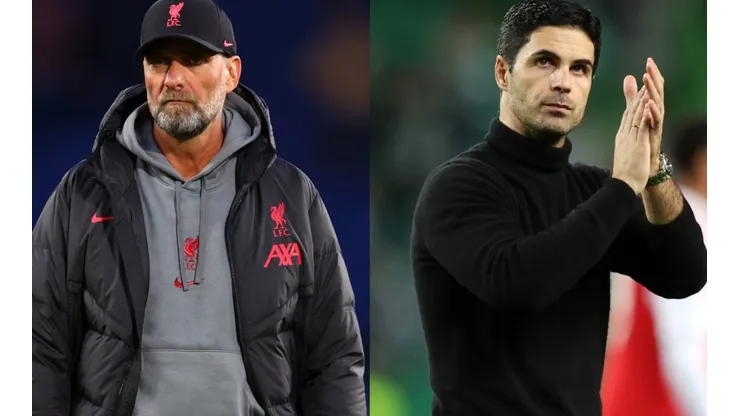 Jurgen Klopp of Liverpool and Mikel Arteta of Arsenal