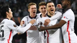 Eintracht Frankfurt players celebrate win over Barcelona