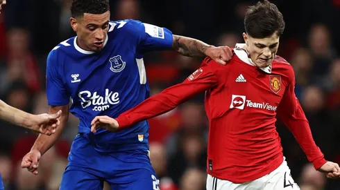 Ben Godfrey of Everton and Alejandro Garnacho of Manchester United