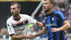 Norbert Gyombe of Salernitana and Edin Dzeko of Inter