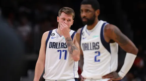 Luka Doncic (left) and Kyrie Irving.