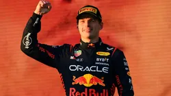Max Verstappen on the podium after winning the 2023 F1 Australian Grand Prix
