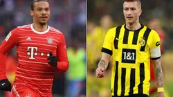 Leroy Sane of FC Bayern München and Marco Reus of Borussia Dortmund