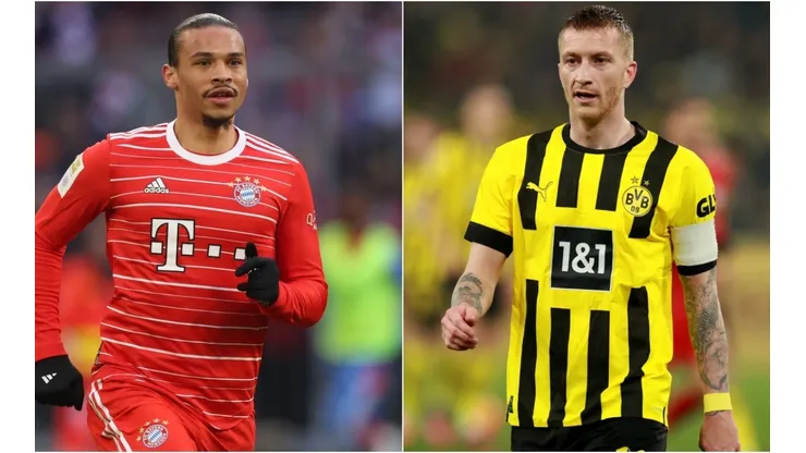 Leroy Sane of FC Bayern München and Marco Reus of Borussia Dortmund