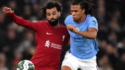 Mohamed Salah of Liverpool and Nathan Ake of Manchester City