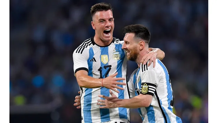 Giovani Lo Celso celebrating Lionel Messi's goal in Argentina's win over Curacao.