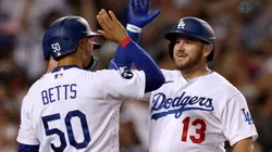 Mookie Betts and Max Muncy of the Los Angeles Dodgers