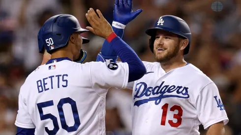 Mookie Betts and Max Muncy of the Los Angeles Dodgers