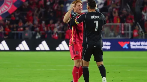 Roman Bürki #1 and Tim Parker #26 of St. Louis City