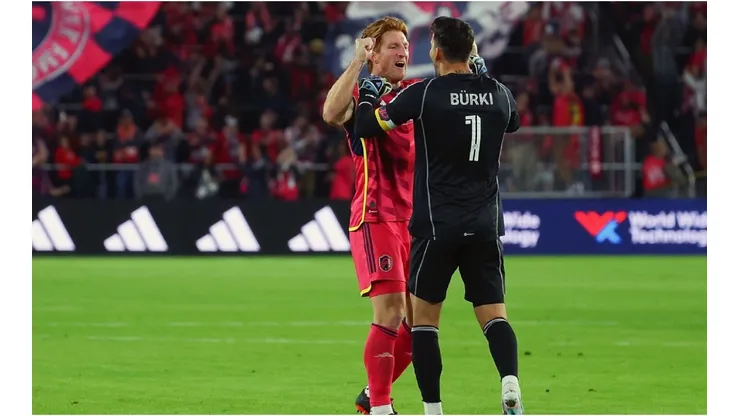 Roman Bürki #1 and Tim Parker #26 of St. Louis City