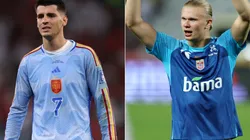 Alvaro Morata of Spain and Erling Haaland of Norway