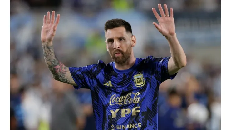 Argentina's captain Lionel Messi warming up.