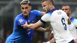 Gianluca Scamacca of Italy and Eric Dier of England