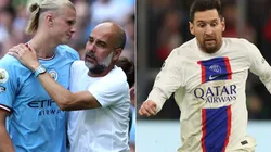 Pep Guardiola, Erling Haaland, and Lionel Messi