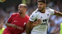Joel Matip of Liverpool and Aleksandar Mitrovic of Fulham