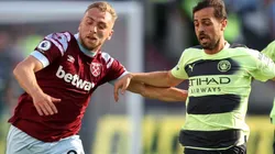 Jarrod Bowen of West Ham and Bernardo Silva of Manchester City