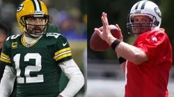 Aaron Rodgers (left, Green Bay Packers), Brett Favre (right, New York Jets) - NFL