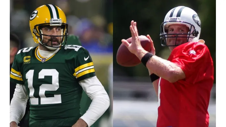 Aaron Rodgers (left, Green Bay Packers), Brett Favre (right, New York Jets) - NFL