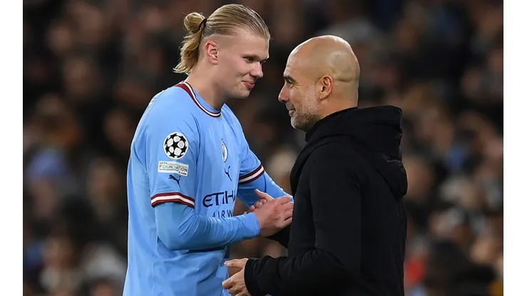 Erling Haaland and Pep Guardiola of Manchester City