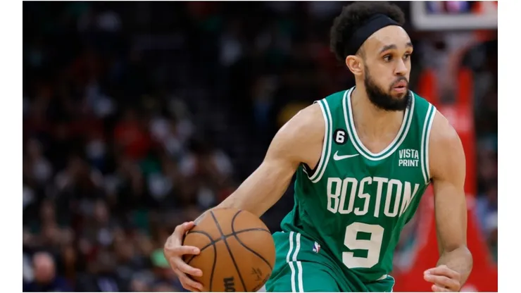 Derrick White #9 of the Boston Celtics