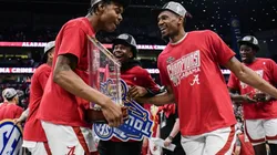 Nick Pringle, Noah Gurley of Alabama Crimson Tide after winning the SEC tournament