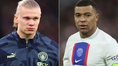 Erling Haaland of Manchester City and Kylian Mbappe of PSG