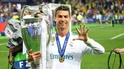 Cristiano Ronaldo of Real Madrid lifts The UEFA Champions League trophy following his sides victory in during the UEFA Champions League Final between Real Madrid and Liverpool at NSC Olimpiyskiy Stadium on May 26, 2018 in Kiev, Ukraine.
