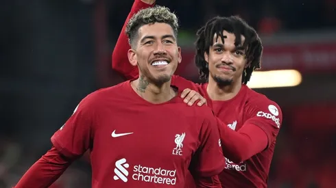 Roberto Firmino of Liverpool celebrates after scoring