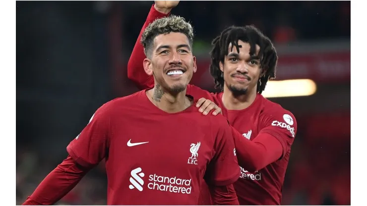 Roberto Firmino of Liverpool celebrates after scoring