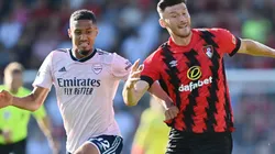 William Saliba of Arsenal and Kieffer Moore of Bournemouth