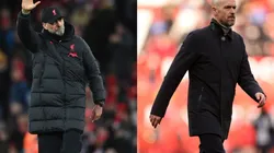 Jurgen Klopp of Liverpool (left) and Erik ten Hag of Manchester United (right)
