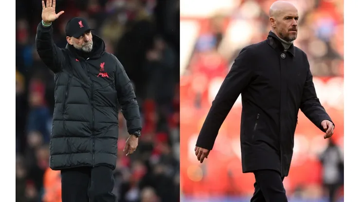 Jurgen Klopp of Liverpool (left) and Erik ten Hag of Manchester United (right)