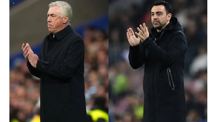 Carlo Ancelotti of Real Madrid (left) and Xavi of Barcelona (right)